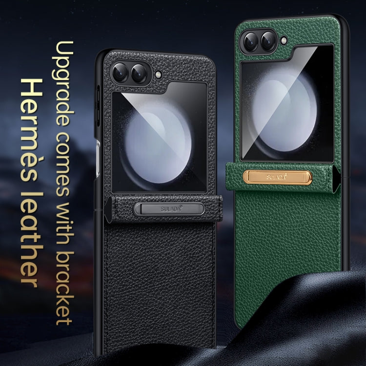 For Samsung Galaxy Z Flip6 SULADA Lychee Texture Invisible Holder Leather Back Cover Phone Case(Green) - Galaxy Z Flip6 5G Cases by SULADA | Online Shopping UK | buy2fix
