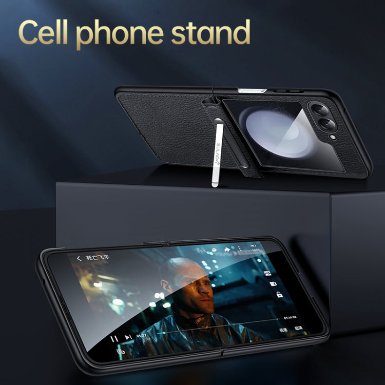 For Samsung Galaxy Z Flip5 SULADA Lychee Texture Invisible Holder Leather Back Cover Phone Case(Black) - Galaxy Z Flip5 Cases by SULADA | Online Shopping UK | buy2fix