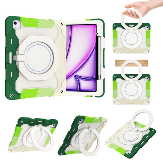 For iPad Air 13 2024 Armor Portable Rotating Ring Holder Silicone Tablet Case with Pen Slot(Colorful Green) - iPad Air 13 2024 Cases by buy2fix | Online Shopping UK | buy2fix