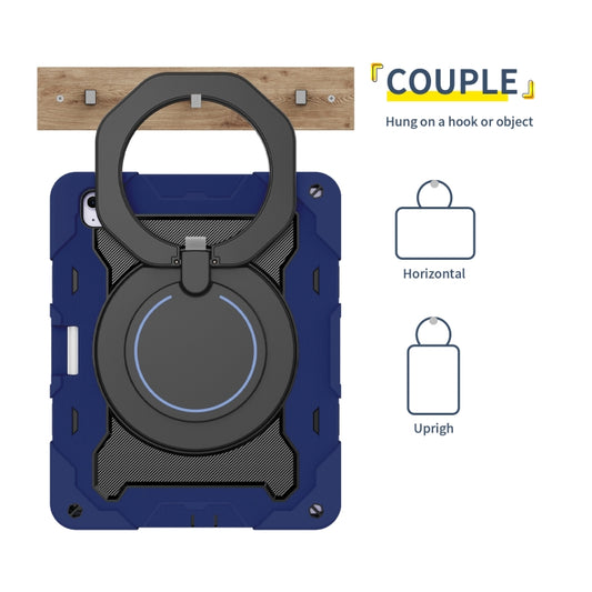 For iPad Air 13 2024 / 2025 Armor Portable Rotating Ring Holder Silicone Tablet Case with Pen Slot(Navy Blue) by buy2fix