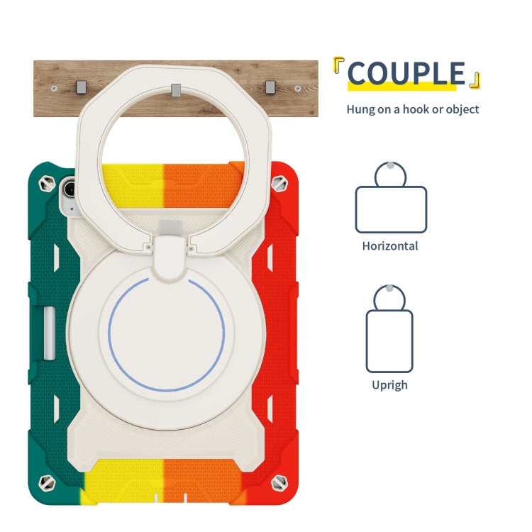 For iPad Air 11 2024 / 2025 Armor Portable Rotating Ring Holder Silicone Tablet Case with Pen Slot(Colorful Red) by buy2fix