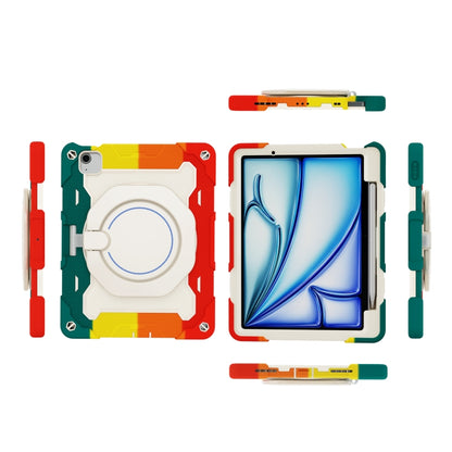 For iPad Air 11 2024 / 2025 Armor Portable Rotating Ring Holder Silicone Tablet Case with Pen Slot(Colorful Red) by buy2fix