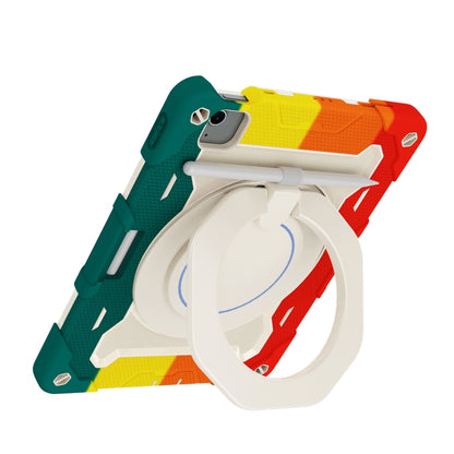 For iPad Air 11 2024 / 2025 Armor Portable Rotating Ring Holder Silicone Tablet Case with Pen Slot(Colorful Red) by buy2fix