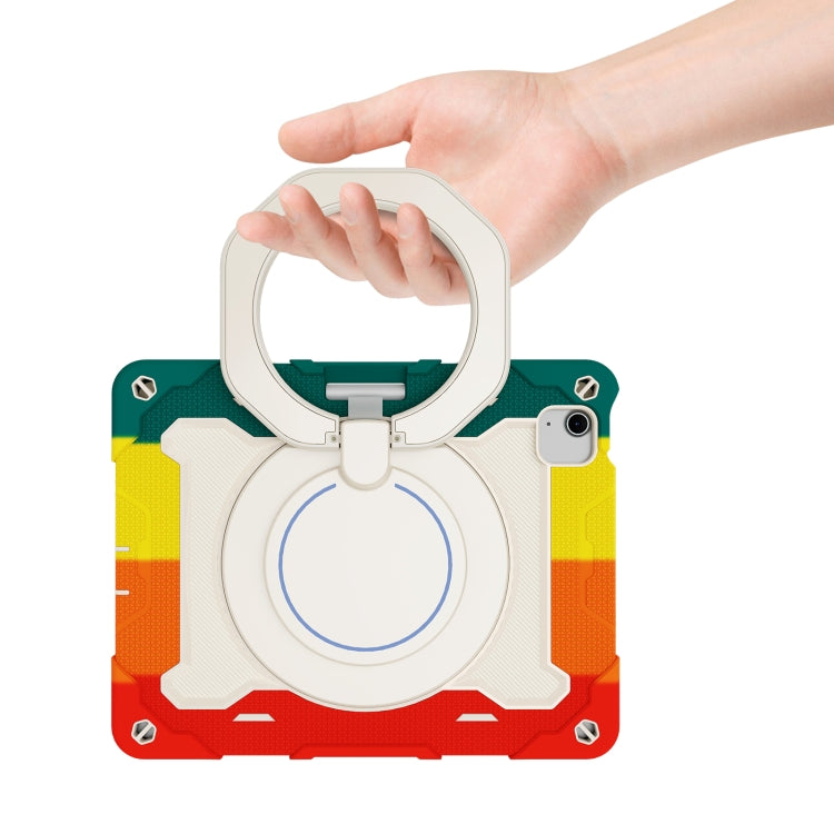 For iPad Air 11 2024 / 2025 Armor Portable Rotating Ring Holder Silicone Tablet Case with Pen Slot(Colorful Red) by buy2fix