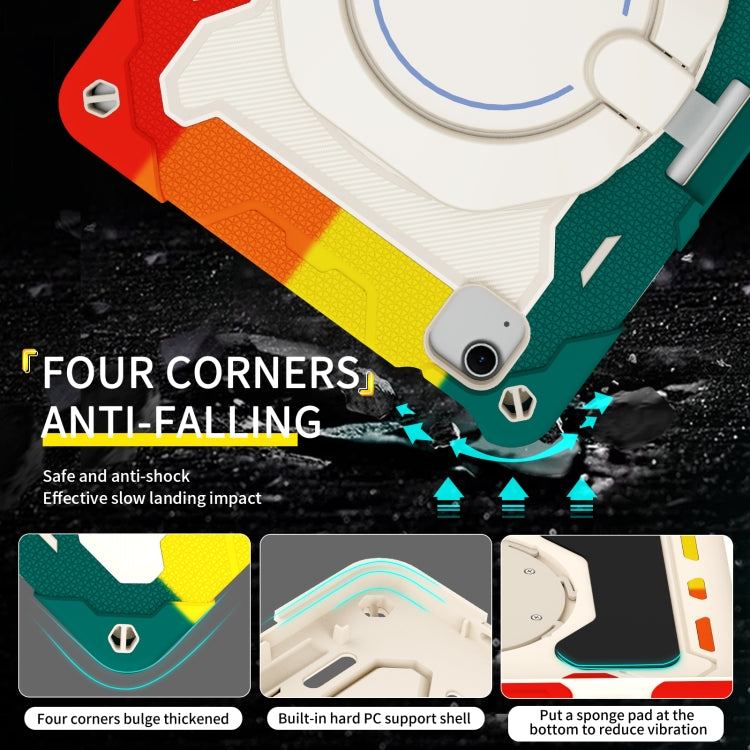 For iPad Air 11 2024 / 2025 Armor Portable Rotating Ring Holder Silicone Tablet Case with Pen Slot(Colorful Red) by buy2fix