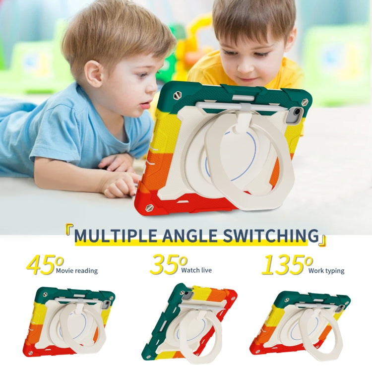 For iPad Air 11 2024 / 2025 Armor Portable Rotating Ring Holder Silicone Tablet Case with Pen Slot(Colorful Red) by buy2fix