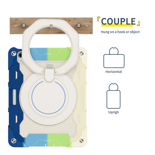 For iPad Air 11 2024 / 2025 Armor Portable Rotating Ring Holder Silicone Tablet Case with Pen Slot(Colorful Blue) by buy2fix