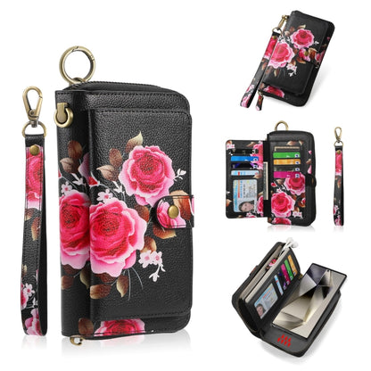 For Samsung Galaxy S24 5G POLA Flower Multi-functional Zipper Wallet Leather Phone Case(Black) - Galaxy S24 5G Cases by buy2fix | Online Shopping UK | buy2fix