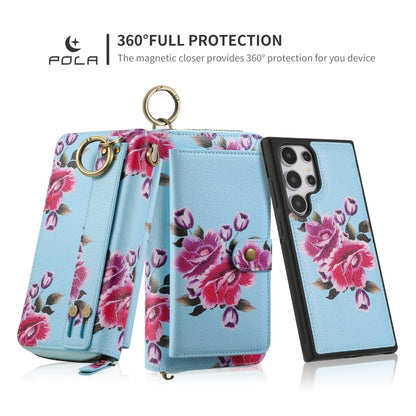 For Samsung Galaxy S24 5G POLA Flower Multi-functional Zipper Wallet Leather Phone Case(Sky Blue) - Galaxy S24 5G Cases by buy2fix | Online Shopping UK | buy2fix