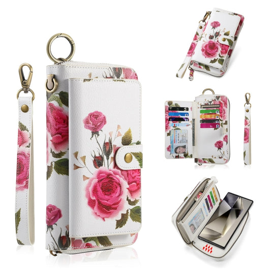 For Samsung Galaxy S24+ 5G POLA Flower Multi-functional Zipper Wallet Leather Phone Case(Beige) - Galaxy S24+ 5G Cases by buy2fix | Online Shopping UK | buy2fix