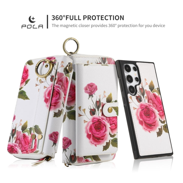 For Samsung Galaxy S24+ 5G POLA Flower Multi-functional Zipper Wallet Leather Phone Case(Beige) - Galaxy S24+ 5G Cases by buy2fix | Online Shopping UK | buy2fix