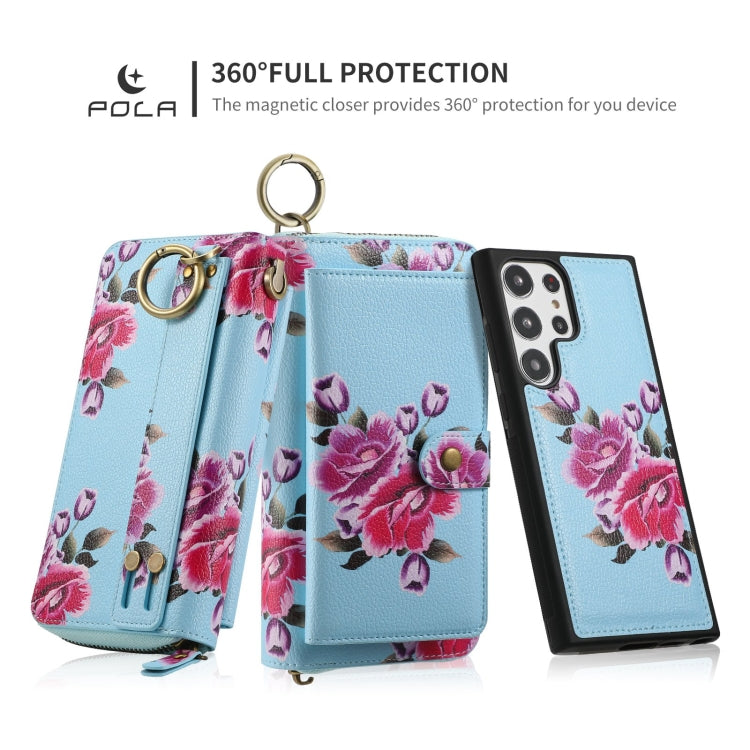For Samsung Galaxy S23 5G POLA Flower Multi-functional Zipper Wallet Leather Phone Case(Sky Blue) - Galaxy S23 5G Cases by buy2fix | Online Shopping UK | buy2fix