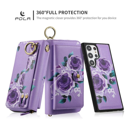 For Samsung Galaxy S23 5G POLA Flower Multi-functional Zipper Wallet Leather Phone Case(Purple) - Galaxy S23 5G Cases by buy2fix | Online Shopping UK | buy2fix