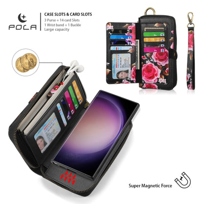 For Samsung Galaxy S23+ 5G POLA Flower Multi-functional Zipper Wallet Leather Phone Case(Black) - Galaxy S23+ 5G Cases by buy2fix | Online Shopping UK | buy2fix
