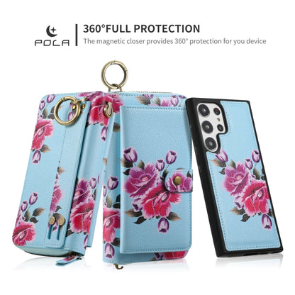 For Samsung Galaxy S23 Ultra 5G POLA Flower Multi-functional Zipper Wallet Leather Phone Case(Sky Blue) - Galaxy S23 Ultra 5G Cases by buy2fix | Online Shopping UK | buy2fix