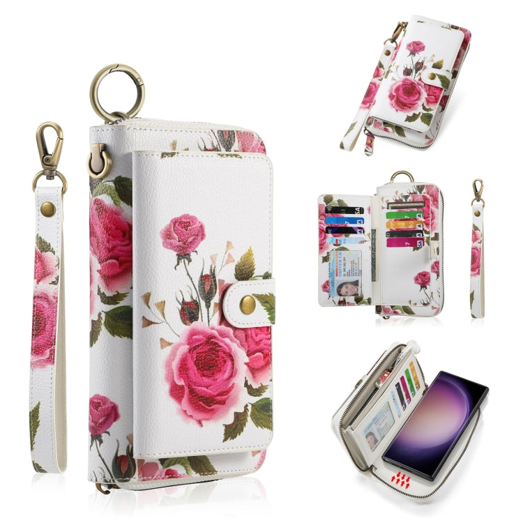For Samsung Galaxy S23 Ultra 5G POLA Flower Multi-functional Zipper Wallet Leather Phone Case(Beige) - Galaxy S23 Ultra 5G Cases by buy2fix | Online Shopping UK | buy2fix