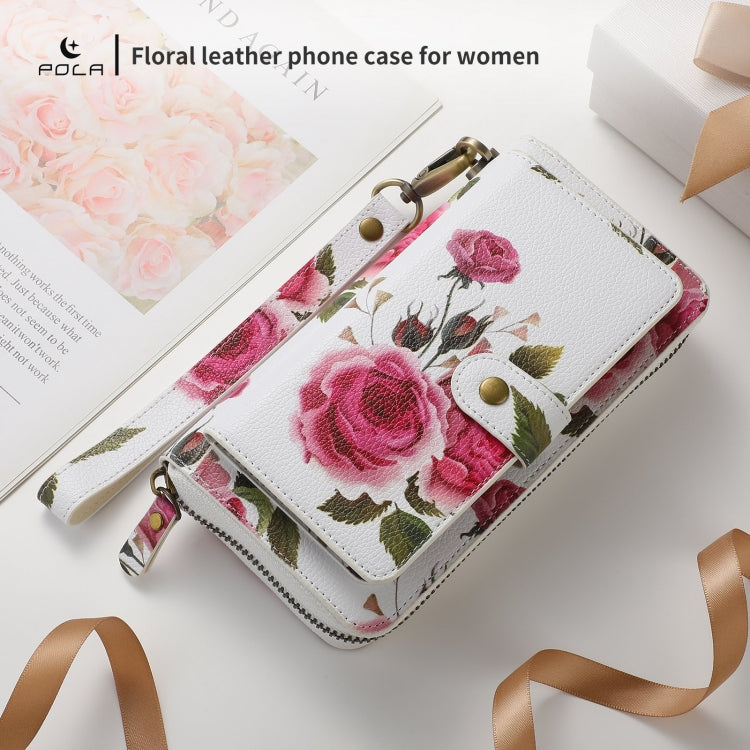 For Samsung Galaxy S23 Ultra 5G POLA Flower Multi-functional Zipper Wallet Leather Phone Case(Beige) - Galaxy S23 Ultra 5G Cases by buy2fix | Online Shopping UK | buy2fix