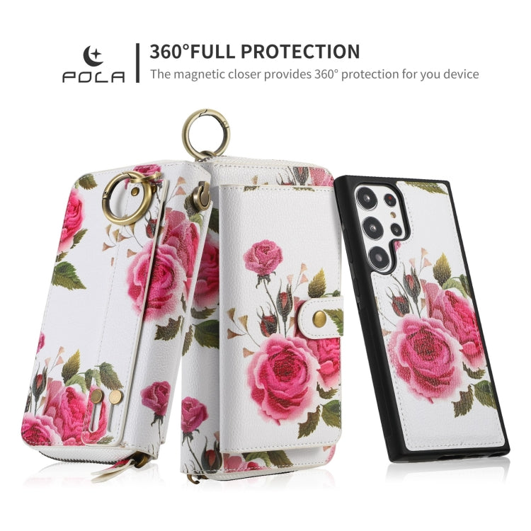 For Samsung Galaxy S23 Ultra 5G POLA Flower Multi-functional Zipper Wallet Leather Phone Case(Beige) - Galaxy S23 Ultra 5G Cases by buy2fix | Online Shopping UK | buy2fix