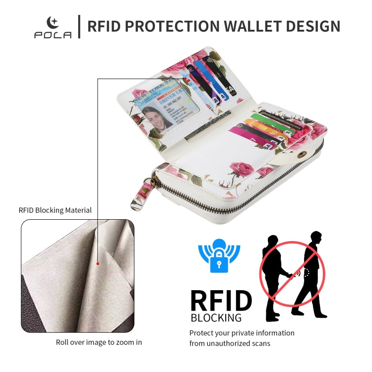 For Samsung Galaxy S23 Ultra 5G POLA Flower Multi-functional Zipper Wallet Leather Phone Case(Beige) - Galaxy S23 Ultra 5G Cases by buy2fix | Online Shopping UK | buy2fix