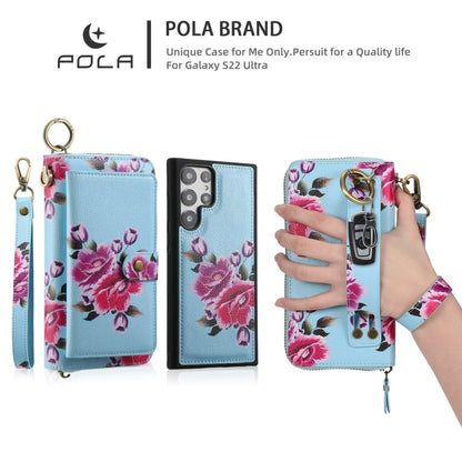For Samsung Galaxy S22 5G POLA Flower Multi-functional Zipper Wallet Leather Phone Case(Sky Blue) - Galaxy S22 5G Cases by buy2fix | Online Shopping UK | buy2fix