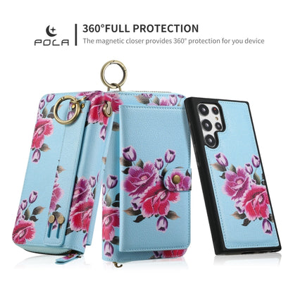 For Samsung Galaxy S22 5G POLA Flower Multi-functional Zipper Wallet Leather Phone Case(Sky Blue) - Galaxy S22 5G Cases by buy2fix | Online Shopping UK | buy2fix