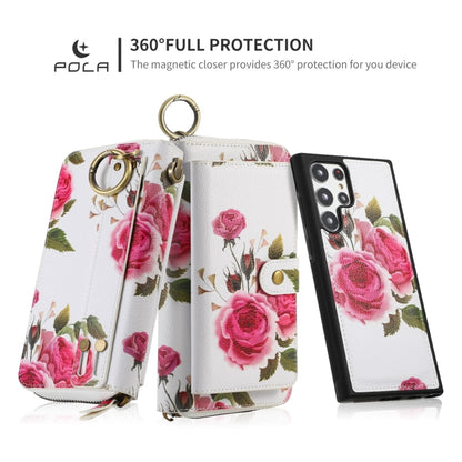 For Samsung Galaxy S22 5G POLA Flower Multi-functional Zipper Wallet Leather Phone Case(Beige) - Galaxy S22 5G Cases by buy2fix | Online Shopping UK | buy2fix