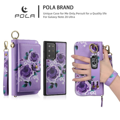 For Samsung Galaxy Note20 POLA Flower Multi-functional Zipper Wallet Leather Phone Case(Purple) - Galaxy Note20 Cases by buy2fix | Online Shopping UK | buy2fix