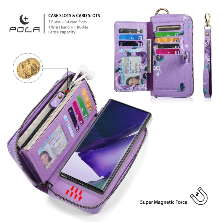 For Samsung Galaxy Note20 POLA Flower Multi-functional Zipper Wallet Leather Phone Case(Purple) - Galaxy Note20 Cases by buy2fix | Online Shopping UK | buy2fix