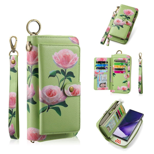 For Samsung Galaxy Note20 Ultra  POLA Flower Multi-functional Zipper Wallet Leather Phone Case(Green) - Galaxy Note20 Ultra Cases by buy2fix | Online Shopping UK | buy2fix
