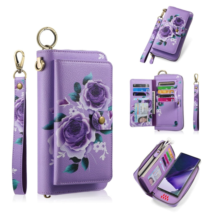 For Samsung Galaxy Note20 Ultra  POLA Flower Multi-functional Zipper Wallet Leather Phone Case(Purple) - Galaxy Note20 Ultra Cases by buy2fix | Online Shopping UK | buy2fix