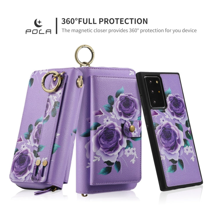 For Samsung Galaxy Note20 Ultra  POLA Flower Multi-functional Zipper Wallet Leather Phone Case(Purple) - Galaxy Note20 Ultra Cases by buy2fix | Online Shopping UK | buy2fix
