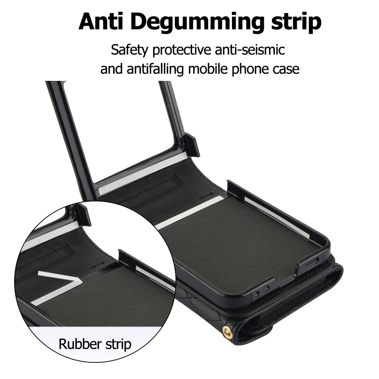 For Samsung Galaxy Z Flip5 Splicing Rhombic Texture Phone Case with Long & Short Lanyard, Not Included Pen(Black) - Galaxy Z Flip5 Cases by buy2fix | Online Shopping UK | buy2fix