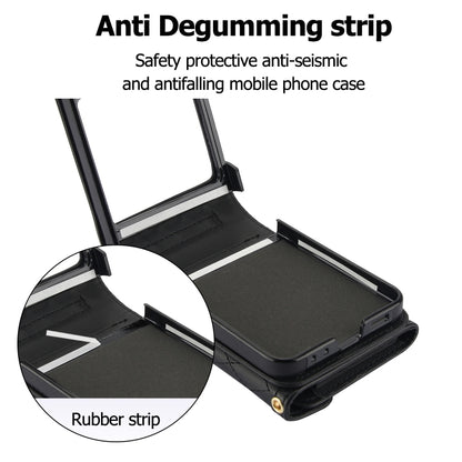For Samsung Galaxy Z Flip5 Splicing Rhombic Texture Phone Case with Long & Short Lanyard, Not Included Pen(Black) - Galaxy Z Flip5 Cases by buy2fix | Online Shopping UK | buy2fix