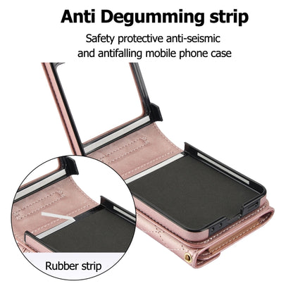 For Samsung Galaxy Z Flip5 Splicing Rhombic Texture Phone Case with Long & Short Lanyard, Not Included Pen(Rose Gold) - Galaxy Z Flip5 Cases by buy2fix | Online Shopping UK | buy2fix