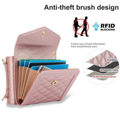 For Samsung Galaxy Z Flip5 Splicing Rhombic Texture Phone Case with Long & Short Lanyard, Not Included Pen(Rose Gold) - Galaxy Z Flip5 Cases by buy2fix | Online Shopping UK | buy2fix