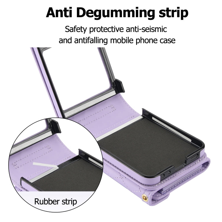 For Samsung Galaxy Z Flip5 Splicing Rhombic Texture Phone Case with Long & Short Lanyard, Not Included Pen(Purple) - Galaxy Z Flip5 Cases by buy2fix | Online Shopping UK | buy2fix