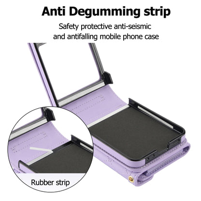 For Samsung Galaxy Z Flip5 Splicing Rhombic Texture Phone Case with Long & Short Lanyard, Not Included Pen(Purple) - Galaxy Z Flip5 Cases by buy2fix | Online Shopping UK | buy2fix