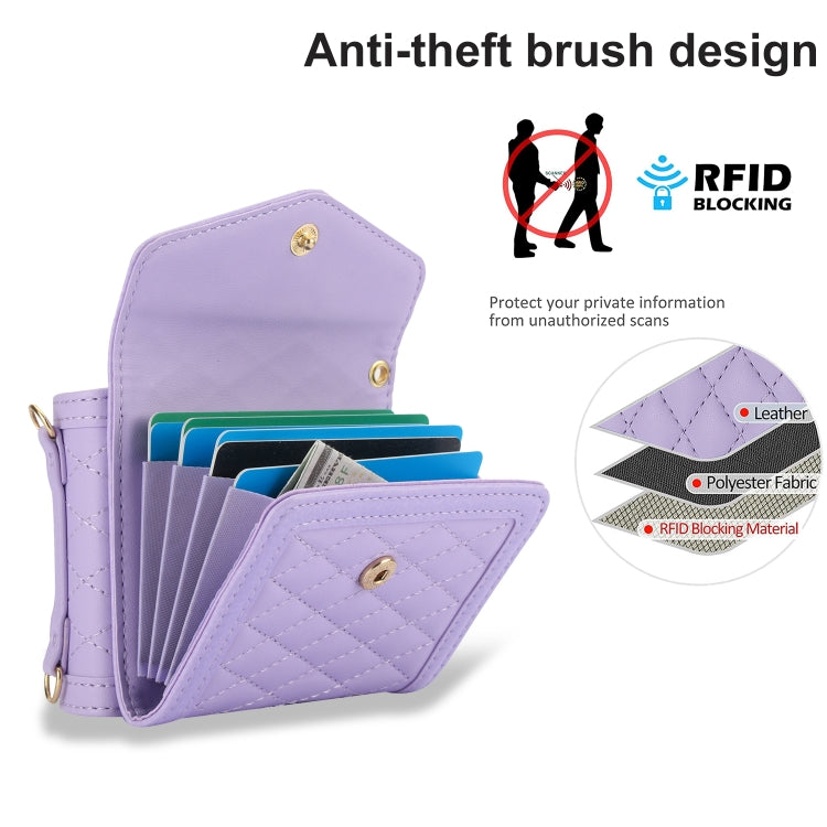 For Samsung Galaxy Z Flip5 Splicing Rhombic Texture Phone Case with Long & Short Lanyard, Not Included Pen(Purple) - Galaxy Z Flip5 Cases by buy2fix | Online Shopping UK | buy2fix