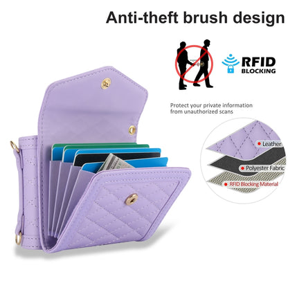For Samsung Galaxy Z Flip5 Splicing Rhombic Texture Phone Case with Long & Short Lanyard, Not Included Pen(Purple) - Galaxy Z Flip5 Cases by buy2fix | Online Shopping UK | buy2fix