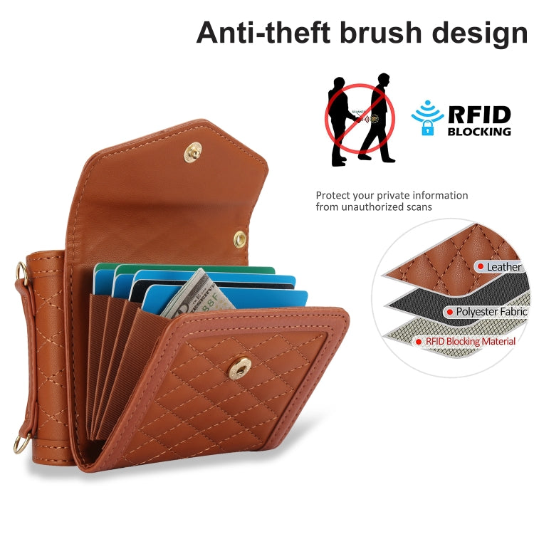 For Samsung Galaxy Z Flip5 Splicing Rhombic Texture Phone Case with Long & Short Lanyard, Not Included Pen(Brown) - Galaxy Z Flip5 Cases by buy2fix | Online Shopping UK | buy2fix