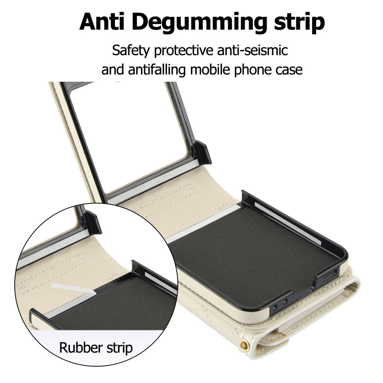 For Samsung Galaxy Z Flip6 / Flip7 FE Splicing Rhombic Texture Phone Case with Long & Short Lanyard, Not Included Pen(Beige) - Galaxy Z Flip6 5G Cases by buy2fix | Online Shopping UK | buy2fix