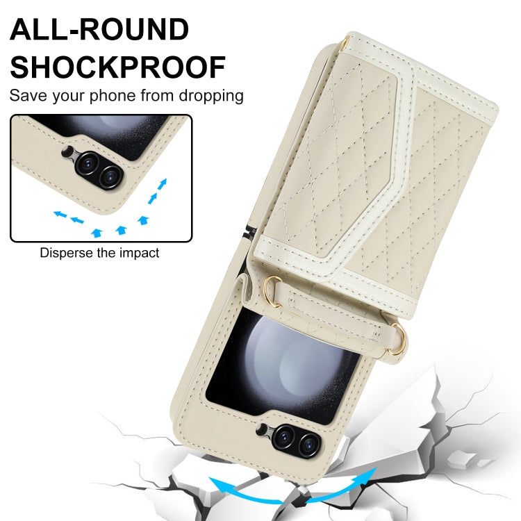 For Samsung Galaxy Z Flip6 / Flip7 FE Splicing Rhombic Texture Phone Case with Long & Short Lanyard, Not Included Pen(Beige) - Galaxy Z Flip6 5G Cases by buy2fix | Online Shopping UK | buy2fix