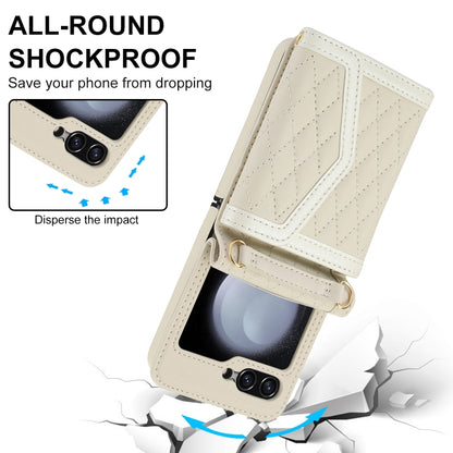For Samsung Galaxy Z Flip6 / Flip7 FE Splicing Rhombic Texture Phone Case with Long & Short Lanyard, Not Included Pen(Beige) - Galaxy Z Flip6 5G Cases by buy2fix | Online Shopping UK | buy2fix