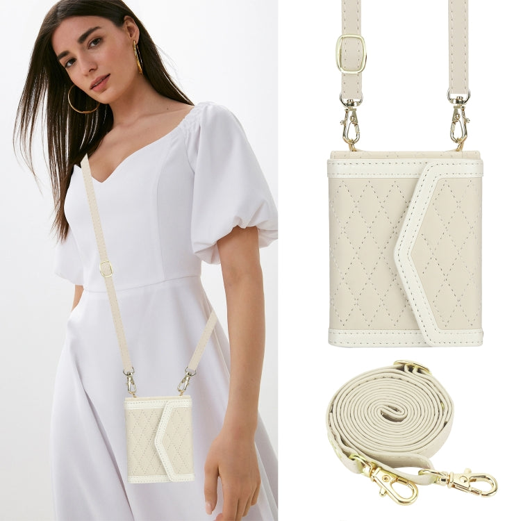 For Samsung Galaxy Z Flip6 / Flip7 FE Splicing Rhombic Texture Phone Case with Long & Short Lanyard, Not Included Pen(Beige) - Galaxy Z Flip6 5G Cases by buy2fix | Online Shopping UK | buy2fix