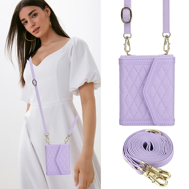 For Samsung Galaxy Z Flip6 / Flip7 FE Splicing Rhombic Texture Phone Case with Long & Short Lanyard, Not Included Pen(Purple) - Galaxy Z Flip6 5G Cases by buy2fix | Online Shopping UK | buy2fix