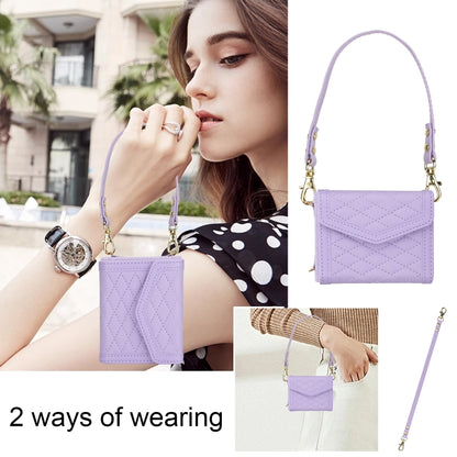 For Samsung Galaxy Z Flip6 / Flip7 FE Splicing Rhombic Texture Phone Case with Long & Short Lanyard, Not Included Pen(Purple) - Galaxy Z Flip6 5G Cases by buy2fix | Online Shopping UK | buy2fix