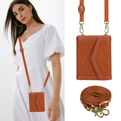 For Samsung Galaxy Z Flip6 / Flip7 FE Splicing Rhombic Texture Phone Case with Long & Short Lanyard, Not Included Pen(Brown) - Galaxy Z Flip6 5G Cases by buy2fix | Online Shopping UK | buy2fix