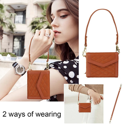 For Samsung Galaxy Z Flip6 / Flip7 FE Splicing Rhombic Texture Phone Case with Long & Short Lanyard, Not Included Pen(Brown) - Galaxy Z Flip6 5G Cases by buy2fix | Online Shopping UK | buy2fix