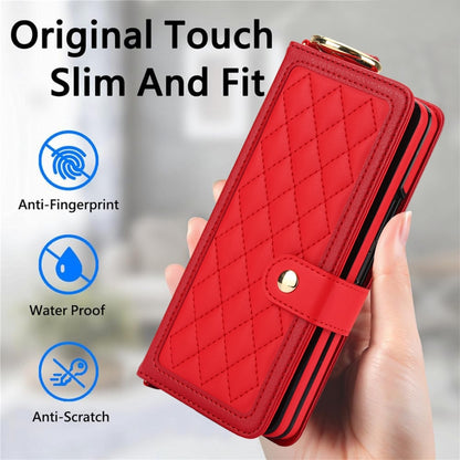 For Samsung Galaxy Z Fold4 Splicing Rhombic Texture Phone Case with Long & Short Lanyard, Not Included Pen(Red) - Galaxy Z Fold4 5G Cases by buy2fix | Online Shopping UK | buy2fix