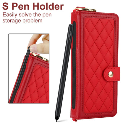For Samsung Galaxy Z Fold5 Splicing Rhombic Texture Phone Case with Long & Short Lanyard, Not Included Pen(Red) - Galaxy Z Fold5 Cases by buy2fix | Online Shopping UK | buy2fix